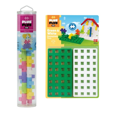 Plus-Plus BIG 15-Piece Pastel Mix Tube + Baseplate Bundle